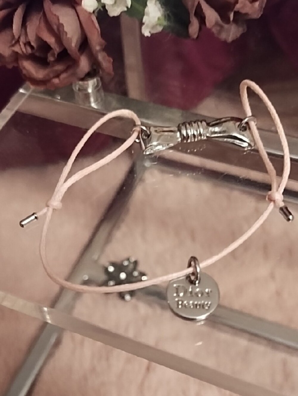 Dior Pale Pink Adjustable Bow Cord Bracelet - Picture 3 of 4